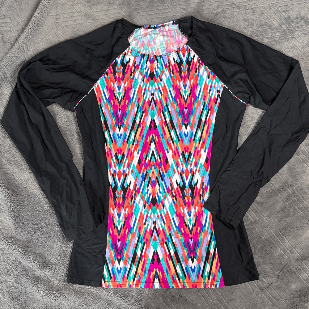 Title Nine Rash Guard Swim Shirt Long Sleeve Black Multicolor Size Medium